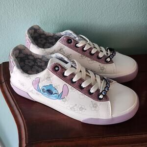 Disney Lilo & Stitch Sneakers White & Purple Ground Up Womens Sz 8.5 Surfer Fun